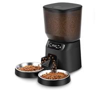 Automatic Cat Feeders for Two Cats, 5L/20 Cups Double Automatic Cat Food Dispenser with 2 Stainless Bowls, Timer Setting 20 Portions 6 Meals Per Day, 10s Meal Call, Pet Feeder for Dog (Black)