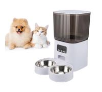 Automatic Cat Food Dispenser, Automatic Cat Feeder, 5L Timed Auto Cat Dog Feeders, with Stainless Steel Bowl, Pet Dry Food Dispenser, for Cats Small Dogs (Double Bowl Button)