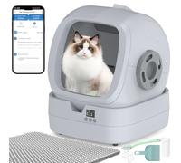 Automatic Cat Litter Box Self Cleaning - APP Control and Weight Monitoring - Ultra-Quiet, Suitable for Medium Cats and Kittens, Safe Anti-Pinch Litter Box【Assembly Required】- Light Grey