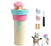 Automatic Cat Teaser with Telescopic Rope for Lazy Owners, Fuzzy Ball Launchers, Interactive Automatic Cat Teaser Wand Toy, Cat Exercise Toy, Colorful Feather Cat Stick Toys for Indoor Cats (Blue)