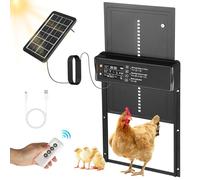 Automatic Chicken Coop Door, 2024 Solar Chicken Coop Door, Aluminium Chicken Coop Door with Programmable LCD Screen, Light Sensor, Remote Control, Puerta Gallinero Automatica Black
