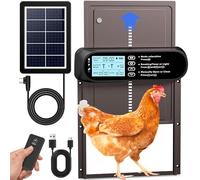 Automatic Chicken Coop Door Solar Powered, LCD Screen Electric Auto Chicken Coop Door with Timer & Light Sensor, Aluminum Rechargeable Automatic Chicken Door Opener with Remote Control & 4 Modes