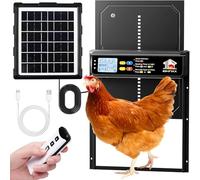Automatic Chicken Coop Door Solar Powered with Timer, Light Sensor, Remote Control, LCD Display, Aluminum Alloy 4 Auto Modes Wide Size Chicken House Door, Anti-Pinch, Weatherproof, USB Backup, Black