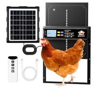 Automatic Chicken Coop Door Solar Powered with Timer, Light Sensor, Remote Control, LCD Display, Aluminum Alloy 4 Auto Modes Wide Chicken House Door, Anti-Pinch, Weatherproof, USB Backup, Black