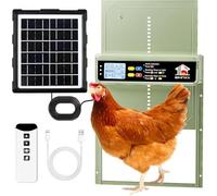 Automatic Chicken Coop Door Solar Powered with Timer, Light Sensor, Remote Control, LCD Display, Aluminum Alloy 4 Auto Modes Chicken House Door, Anti-Pinch, USB Backup, Green