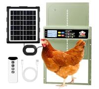 Automatic Chicken Coop Door Solar Powered with Timer, Light Sensor, Remote Control, LCD Display, Aluminum Alloy 4 Auto Modes Wide Chicken House Door, Anti-Pinch, USB Backup, Green