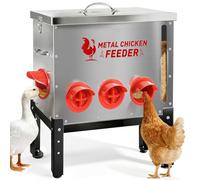 Automatic Chicken Feeder 50 LB Large Capacity with Window 8 Feeding Ports & Buckle Lock Lid and Adjustable Height Stand Chicken Feeder for Chickens Geese Ducks & Poultry(Silver)