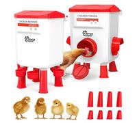 Automatic Chicken Feeder and Waterer Set, Chick Feeder and Waterer with Adjustable Height for Young Birds and Hens, 26.5 lb Feed Capacity & 2.9 Gallon Water Tank, No Waste Poultry Kit for Coop