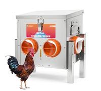 Automatic Chicken Feeder No Waste 25 Pounds 4 Ports Metal Poultry Feeder with Adjustable Legs Perspective Window Latch & Handle for Chickens Bantams Pheasants
