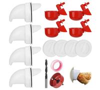 Automatic Chicken Feeders Drinkers - 4 Pcs Poultry Feeder 4 Pcs Chicken Water Dispenser with Drill Chick Feeder No Waste Rodent Rain Proof Poultry Waterer Set for Buckets Barrels Bins Chicken Duck