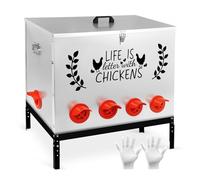 Automatic Chicken Feeders with Lid, 95LB Galvanized Chicken Feeder Metal - 10 No Waste Feeding Ports, Outdoor Large Capacity Poultry Feeders with 4 Adjustable Legs for Outdoor Chicken Coop