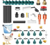 Automatic Chicken Water Feeder Dispenser, Poultry Waterer Cups System Kit with 9 Drinking Cups and 10 PVC Pipes, DIY Watering Drinker for Backyard Ducks, Geese, Turkeys and Farm Birds