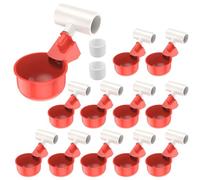 Automatic Chicken Water Feeder with T-Pipe Heated Freeze Proof Metal Poultry Water Cup Kit Chicken Watering System Dispenser for Chicks Ducks Geese Quail Winter Use(red)