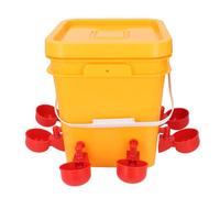 Automatic Chicken Waterer Bucket, Large Capacity Plastic Poultry Drinker, 29x25x25cm - Spill Proof Design, Durable Heat, Easy to Hang or Place for Ducks Geese Turkeys (Red Water Cups)