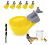 Automatic Chicken Waterer Dispenser DIY Water Cup with Drill Automatic Poultry Drinker Feeder Kit Anti-Leak System for Chicken Duck Turkey Pigeon Goose Bird (6pcs)