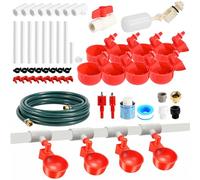 Automatic Chicken Waterer System, Chicken Water Feeder Complete PVC Pipeline Set, Poultry Watering System with 10FT Garden Hose, Water Cups, Float Valve (45 Accessories Included)