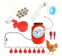 Automatic Chicken Waterer System Complete Set Pipeline Poultry Water Feeder with Water Cups, Float Valve, Garden Hose for DIY (Bucket Not Included)