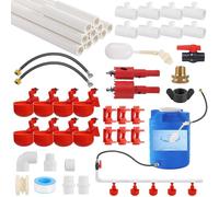 Automatic Chicken Waterer System, Complete Set with PVC Pipes, Garden Hoses, Float Valve, Poultry Water Cup System, Easy Installation, for Chickens, Ducks, Geese, Quails