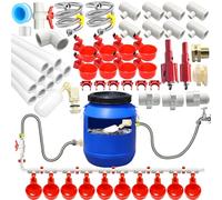 Automatic Chicken Waterer System Kit with Chicken Water Cups Nipples Float Valve Pipeline 58 PCS Complete Set Chicken Water Feeder Dispenser Large Chicken Watering System PVC Poultry Waterer Drinker