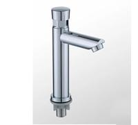 Automatic Close Faucet Chrome Plated Water Saving Bathroom Sink Tap Cold Delay Button Lavatory Eco-Friendly Fixture