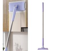 Automatic Cloth Changing Mini Mop, 2024 Upgraded Hands-Free Mop with 360° Rotating Head, Portable Push-Pull Handle, Versatile Dust Mo p for Dry & Wet Cleaning, Bathroom, Kitchen, and Floors (Purple L)