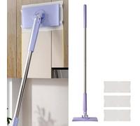 Automatic Cloth Changing Mini Mop - 2024 Upgraded, Hands-Free with 360° Rotating Head, Portable Push-Pull Handle, Versatile Dry & Wet Floor Mop for Bathroom, Kitchen, and More (Purple)