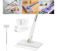 Automatic Cloth Changing Mini Mop, 360°Rotating, Dry & Wet Use for Kitchen, Bathroom & Wall Mirrors (White, 35.82in)