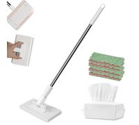 Automatic Cloth Changing Mini Mop, 360°Rotating Dust mop with 4 Reusable Cloths, Cloth Changing Mini Flat Mop, Long Handle Wet and Dry Mopping Sweeper Stick for Multi Surface Floor Cleaning