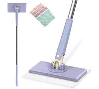 Automatic Cloth Changing Mini Mop, Automatic Cloth Changing Mop, Compatible with Towels or Disposable Wipes, 360°Rotating Head Push-Pull Handle, Portable Flat Mop (Purple, M 93cm)