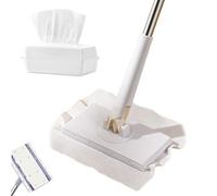 Automatic Cloth Changing Mini Mop, Hands-Free Mini Mop,360°Rotating Flat Floor Mop with Disposable Wipes,Mini Sweeper Mop,for Bathroom, Kitchen (White,27.95in)