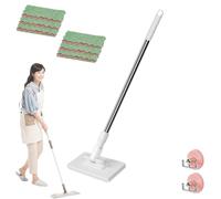 Automatic Cloth Changing Mini Mop, Lazy Mop, Zero Touch Disposable Dust Mop with Reusable Cloths, Cloth Clip and No Wash Mops, Gap Dust Cleaner with Locking Head for Wall Door Window (1mop+6cloths)