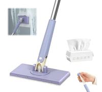 Automatic Cloth Changing Mini Mop,Mini Sweeper Mop,360° Rotating Hand Wash Free Flat Mop,Portable Push-Pull Handle Design Face Towel Mop Compatible with Face Towels Head (Purple,8*16*70cm)