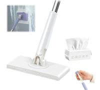 Automatic Cloth Changing Mini Mop,Mini Sweeper Mop,360° Rotating Hand Wash Free Flat Mop,Portable Push-Pull Handle Design Face Towel Mop Compatible with Face Towels Head (White,8*16*70cm)