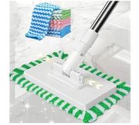 Automatic Cloth-Changing Mini Mop with 10 Reusable Cloths,360° Rotating Head Extendable Handle Mop Snap Grip Compatible with Towels & Disposable Wipes for Floor Bathroom Kitchen Wall Cleaning