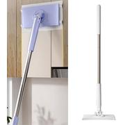 Automatic Cloth Changing Mini Mop with 360° Rotating Head, Portable Push-Pull Handle, Versatile Dry & Wet Floor Mop for Bathroom, Kitchen, and More (White S)