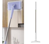Automatic Cloth Changing Mini Mop with 360° Rotating Head, Portable Push-Pull Handle, Versatile Dry & Wet Floor Mop for Bathroom, Kitchen, and More (White L)
