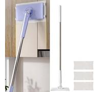 Automatic Cloth Changing Mini Mop with 360° Rotating Head, Portable Push-Pull Handle, Versatile Dry & Wet Floor Mop for Bathroom, Kitchen, and More (White 1 L)