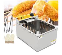 Automatic Corn Dog Fryer, 12 L Commercial Electric Deep Fryer with Adjustable Temperature, Cheese Hot Dog Sticks Maker, 8 Hooks Large Capacity Hot Dogs Maker Machine, Stainless Steel