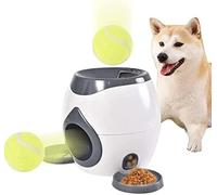 Automatic Dog Ball Launcher Pet Ball Indoor Thrower Machine with Feeding Flat Tray Dog Tennis Ball Machine with 2 Balls Interactive Dog Toys for Dog Puppy Pet Tennis Food Reward Machine dark gray