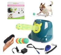 Automatic Dog Ball Launcher with Remote Control - Interactive Fetch Machine Thrower for Small and Medium Sized Dogs with 6 High-Bounce Washable Latex Balls, Training Clicker, and Whistle - Blue