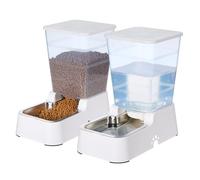Automatic Dog Cat Gravity Food Feeder and Water Dispenser Set with 304 Stainless Steel Bowl Suit for Medium Large Dogs Cats, Large Capacity 5.3L/1.4 Gallon x2 (White Set)