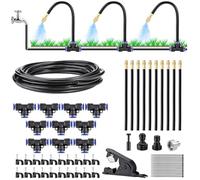 Automatic Drip Irrigation Kit 33FT(10m) - DIY Garden Watering System with 10Pcs 360° Adjustable Bendable Brass Mist Nozzles, Faucet Adapter, Hose & Cutters for Greenhouse Yard Cooling Humidifying