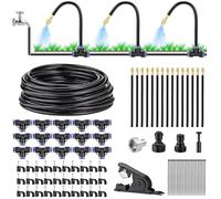 Automatic Drip Irrigation Kit 50FT(15m) - DIY Garden Watering System with 15Pcs 360°Adjustable Bendable Brass Mist Nozzles, Faucet Adapter, Hose & Cutters for Greenhouse Yard Cooling Humidifying