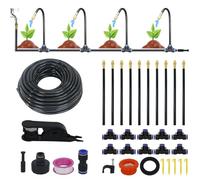 Automatic Drip Irrigation Kit - Complete Watering System with 5 Adjustable Nozzles & 5M/16.5FT Tubing for Garden Greenhouse Raised Beds - Includes 1/4” Micro Drippers, Sprinklers, Secure Stakes