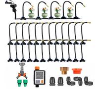 Automatic Drip Irrigation System Kit with Timer, 360° Curved Design, Adjustable Nozzles, Quick Installation for Lawn, Greenhouse, Outdoor Plants, 40m/131ft