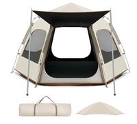 Automatic Easy Setup Tent with Rainfly, 3-4 Person Instant Pop Up Dome Tent, Windproof Waterproof Anti-Tear Fabric, Compact Carry Bag, Family Camping Tent for Outdoor Backpacking Trip A
