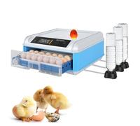 Automatic Egg Incubator, Dual Power Supply with Adjustable Egg Tray, 64 Eggs Capacity Incubator with Auto Eggs Turning Temperature Control Humidity Monitor, Transparent Plastic Incubator (Blue)