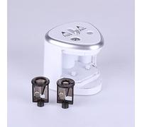 Automatic Electric Pencil Sharpener with Dual Holes for 6 to 12 mm Pencils - Battery Operated Silver Sharpener with Safety Cover and Anti Skid Base - Portable Tool for Office and (Blue)