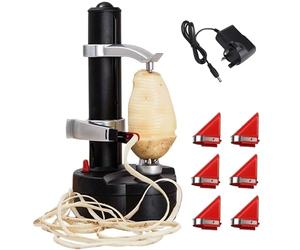 Automatic Electric Potato Peeler, Rotating Apple Peeler, and Fruit/Vegetable Cutter with 6 Replaceable Blades, Powered by 4 AA Batteries (Not Included) or 6V Adapter Charger (Included)