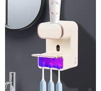 Automatic Electric Toothpaste Dispenser,Wall Mounted Toothbrush Holder with Toothpaste Dispenser,UV Toothbrush Sanitizer Holder for couple,3 Toothbrush Sterilizer Holder LED Light & Hygienic Squeeze